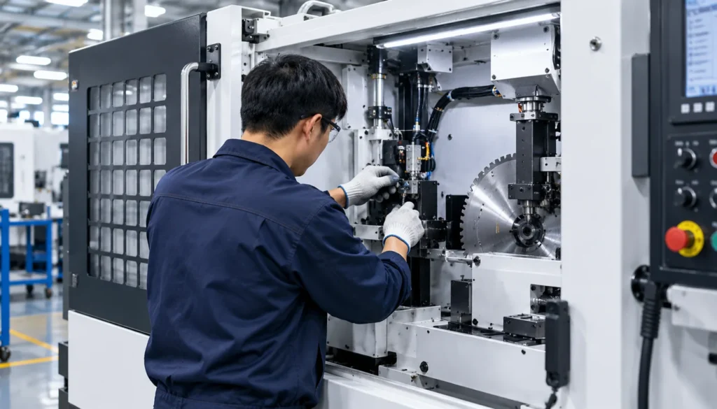 Assembly inspection of an enclosed circular saw machine